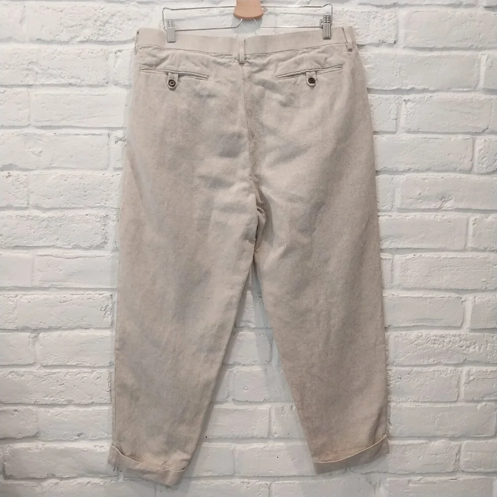 Banana Republic Linen Blend Pants Men 36x26 Beige Herringbone Tweed Relax Cuffed